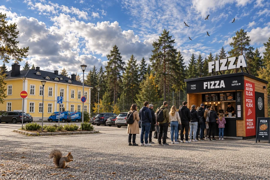 Pizzajono metsän reunalla